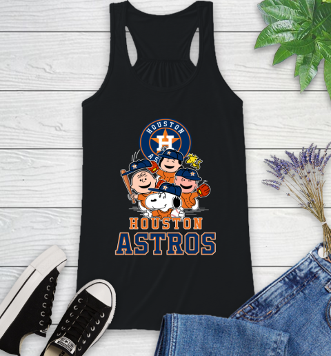 MLB Houston Astros Snoopy Charlie Brown Woodstock The Peanuts Movie Baseball T Shirt Racerback Tank