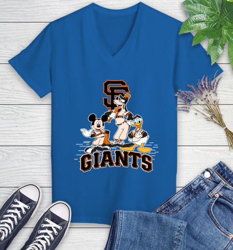 MLB San Francisco Giants Mickey Mouse Donald Duck Goofy Baseball T Shirt Women's V-Neck T-Shirt 10