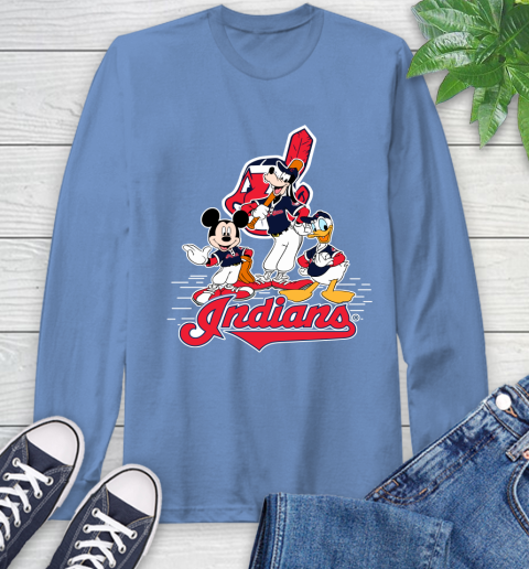 MLB Cleveland Indians Mickey Mouse Donald Duck Goofy Baseball T Shirt Long Sleeve T-Shirt 12
