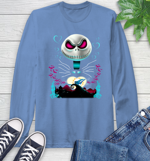NFL Miami Dolphins Jack Skellington Sally The Nightmare Before Christmas Football Long Sleeve T-Shirt 12