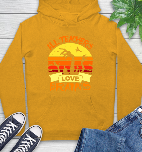 Halloween All Teachers Love Brains Sunset Hoodie 2