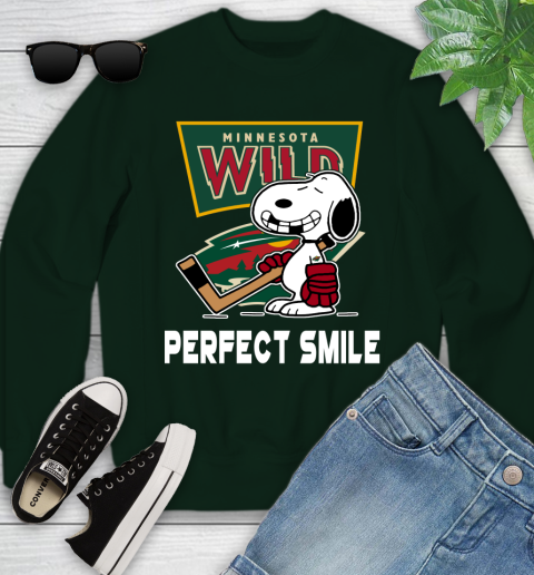 NHL Minnesota Wild Snoopy Perfect Smile The Peanuts Movie Hockey T Shirt Youth Sweatshirt 9