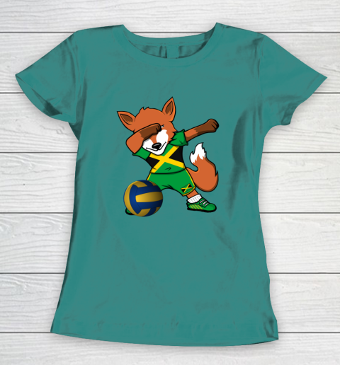 Dabbing Fox Jamaica Volleyball Fans Jersey Jamaican Women's T-Shirt 12
