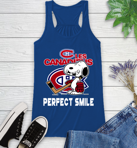 NHL Montreal Canadiens Snoopy Perfect Smile The Peanuts Movie Hockey T Shirt Racerback Tank 8