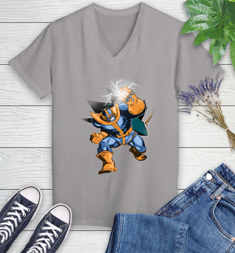San Jose Sharks NHL Hockey Thanos Avengers Infinity War Marvel Women's V-Neck T-Shirt 4