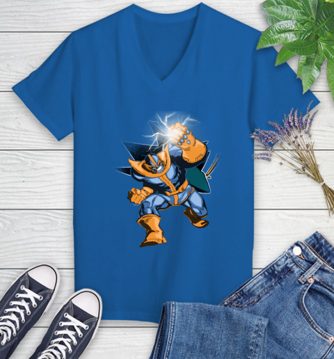 San Jose Sharks NHL Hockey Thanos Avengers Infinity War Marvel Women's V-Neck T-Shirt 10
