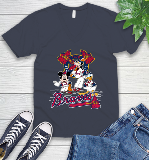 MLB Atlanta Braves Mickey Mouse Donald Duck Goofy Baseball T Shirt V-Neck T-Shirt 8