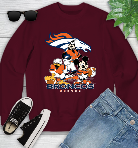 NFL Denver Broncos Mickey Mouse Donald Duck Goofy Football Shirt Youth Sweatshirt 4