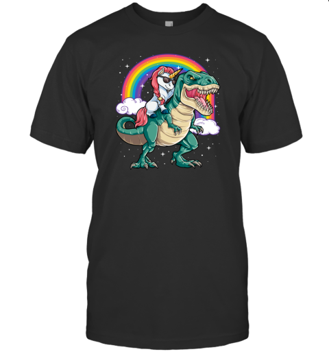 Unicorn Riding Dinosaur T rex Funny Men Women Rainbow Gifts Mens T-Shirt