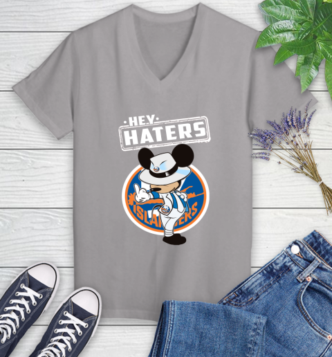 NHL Hey Haters Mickey Hockey Sports New York Islanders Women's V-Neck T-Shirt 4