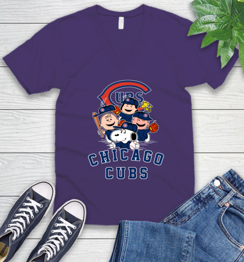 MLB Chicago Cubs Snoopy Charlie Brown Woodstock The Peanuts Movie Baseball T Shirt V-Neck T-Shirt 9