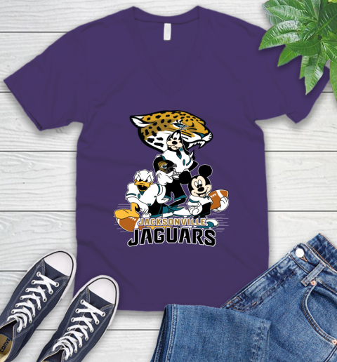 NFL Jacksonville Jaguars Mickey Mouse Donald Duck Goofy Football Shirt V-Neck T-Shirt 9