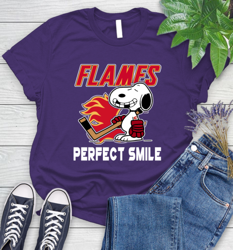 NHL Calgary Flames Snoopy Perfect Smile The Peanuts Movie Hockey T Shirt Women's T-Shirt 4
