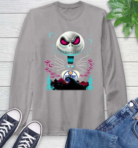 NHL Edmonton Oilers Jack Skellington Sally The Nightmare Before Christmas Hockey Long Sleeve T-Shirt 6