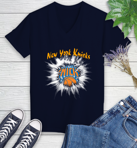 New York Knicks NBA Basketball Rip Sports Women's V-Neck T-Shirt 2