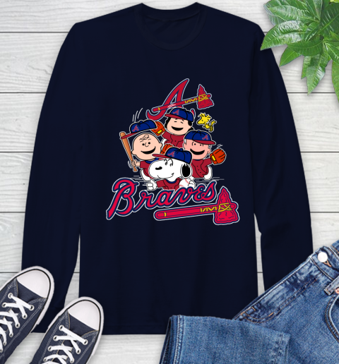 MLB Atlanta Braves Snoopy Charlie Brown Woodstock The Peanuts Movie Baseball T Shirt Long Sleeve T-Shirt 3