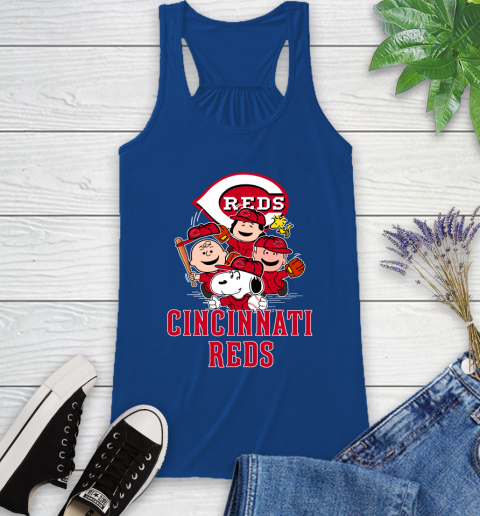 MLB Cincinnati Reds Snoopy Charlie Brown Woodstock The Peanuts Movie Baseball T Shirt_000 Racerback Tank 8