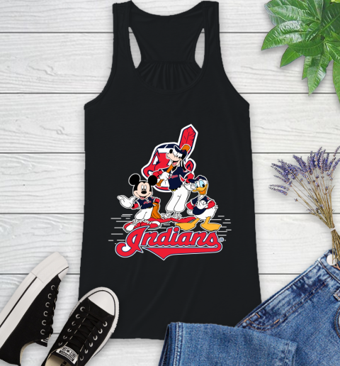 MLB Cleveland Indians Mickey Mouse Donald Duck Goofy Baseball T Shirt Racerback Tank
