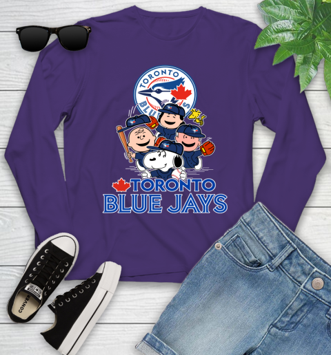 MLB Toronto Blue Jays Snoopy Charlie Brown Woodstock The Peanuts Movie Baseball T Shirt_000 Youth Long Sleeve 4