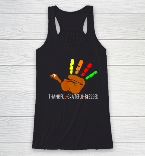 Thanksgiving Shirt Turkey Hand Print Funny Thanksgiving Day Racerback Tank
