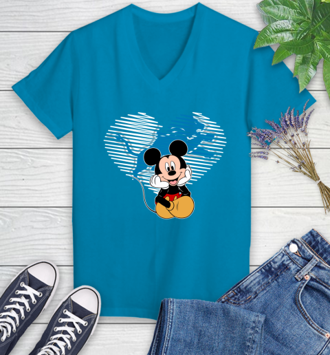 NFL Detroit Lions The Heart Mickey Mouse Disney Football T Shirt_000 Women's V-Neck T-Shirt 7