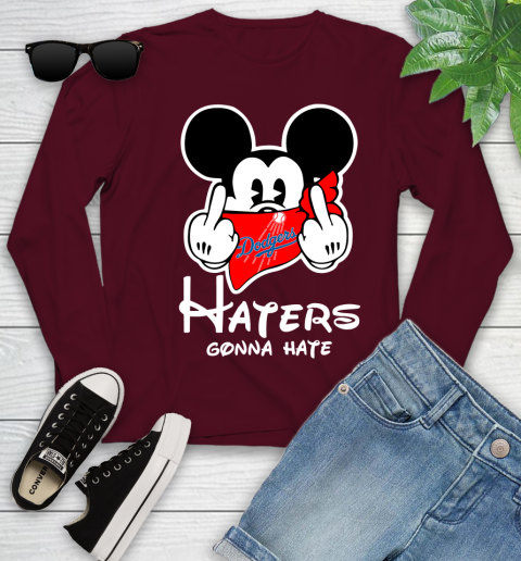 MLB Los Angeles Dodgers Haters Gonna Hate Mickey Mouse Disney Baseball T Shirt_000 Youth Long Sleeve 6