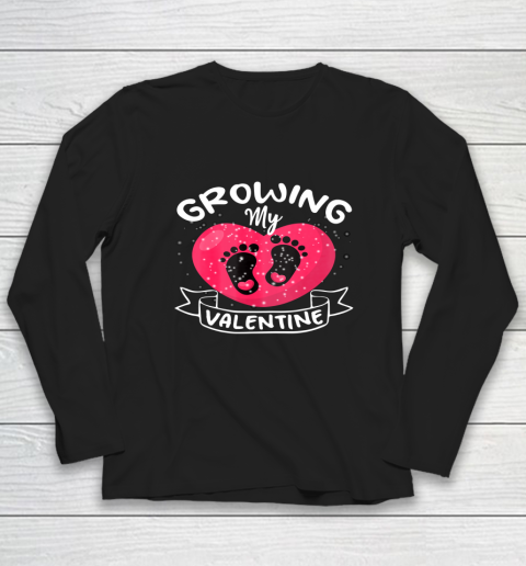 Womens Growing My Valentine literally pregnant shirt Pregnancy Wife Long Sleeve T-Shirt