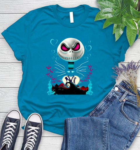 MLB New York Yankees Jack Skellington Sally The Nightmare Before Christmas Baseball Women's T-Shirt 10