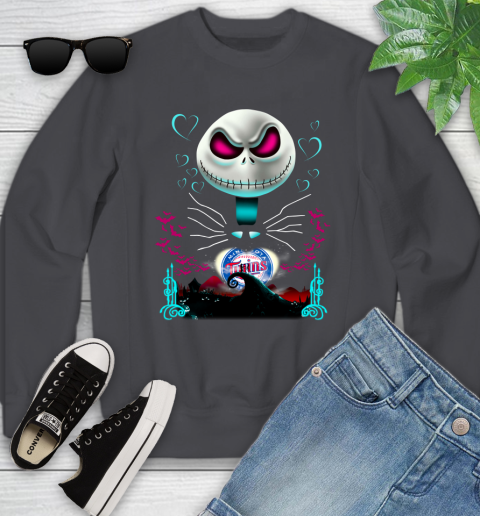 MLB Minnesota Twins Jack Skellington Sally The Nightmare Before Christmas Baseball Youth Sweatshirt 5