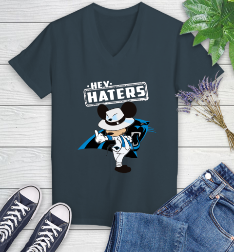 NFL Hey Haters Mickey Football Sports Carolina Panthers Women's V-Neck T-Shirt 8