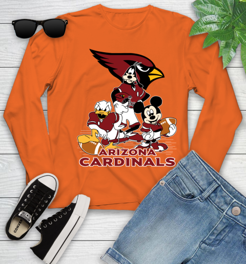 NFL Arizona Cardinals Mickey Mouse Donald Duck Goofy Football Shirt Youth Long Sleeve 3