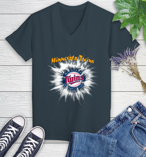 Minnesota Twins MLB Baseball Adoring Fan Rip Sports Women's V-Neck T-Shirt 8