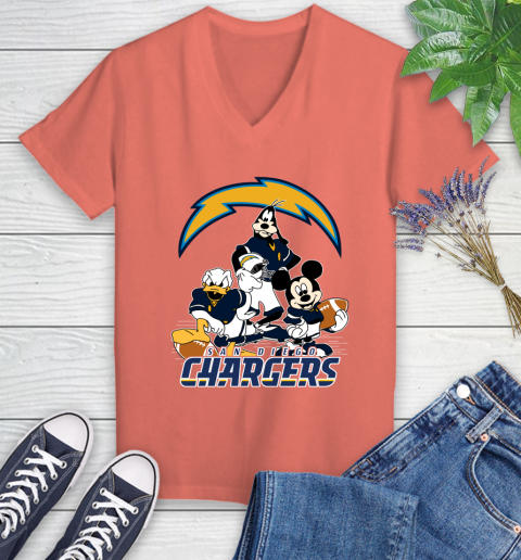 NFL San Diego Chargers Mickey Mouse Donald Duck Goofy Football Shirt Women's V-Neck T-Shirt 6
