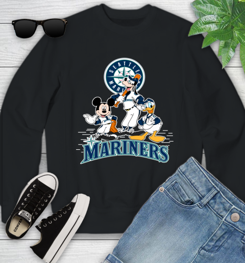 MLB Seattle Mariners Mickey Mouse Donald Duck Goofy Baseball T Shirt Youth Sweatshirt