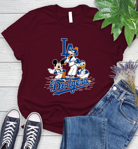 MLB Los Angeles Dodgers Mickey Mouse Donald Duck Goofy Baseball T Shirt Women's T-Shirt 7