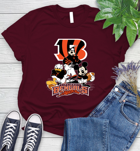 NFL Cincinnati Bengals Mickey Mouse Donald Duck Goofy Football Shirt Women's T-Shirt 7