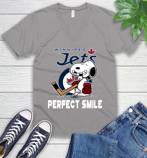 NHL Winnipeg Jets Snoopy Perfect Smile The Peanuts Movie Hockey T Shirt V-Neck T-Shirt 3
