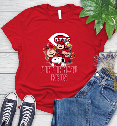 MLB Cincinnati Reds Snoopy Charlie Brown Woodstock The Peanuts Movie Baseball T Shirt_000 Women's T-Shirt 13