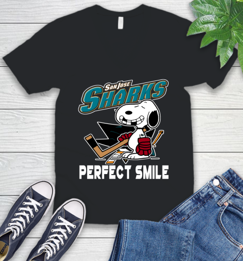 NHL San Jose Sharks Snoopy Perfect Smile The Peanuts Movie Hockey T Shirt V-Neck T-Shirt