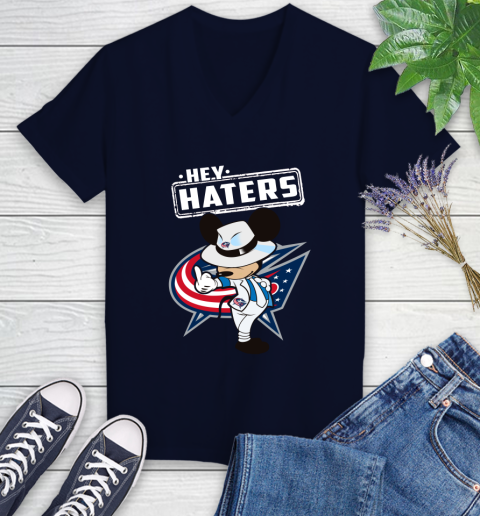 NHL Hey Haters Mickey Hockey Sports Columbus Blue Jackets Women's V-Neck T-Shirt 2