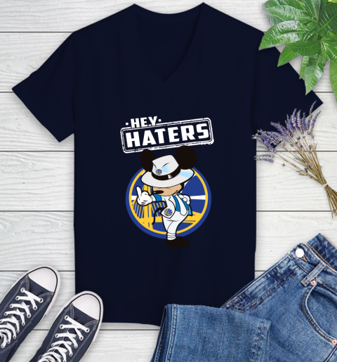 NBA Hey Haters Mickey Basketball Sports Golden State Warriors Women's V-Neck T-Shirt 2