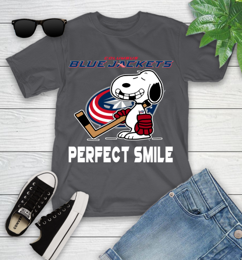 NHL Columbus Blue Jackets Snoopy Perfect Smile The Peanuts Movie Hockey T Shirt Youth T-Shirt 6