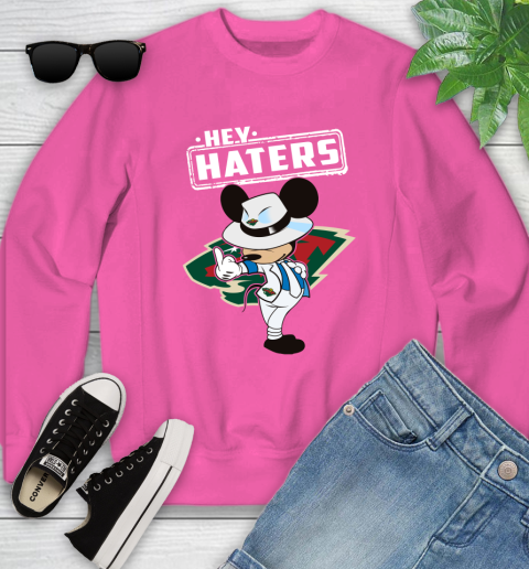 NHL Hey Haters Mickey Hockey Sports Minnesota Wild Youth Sweatshirt 6