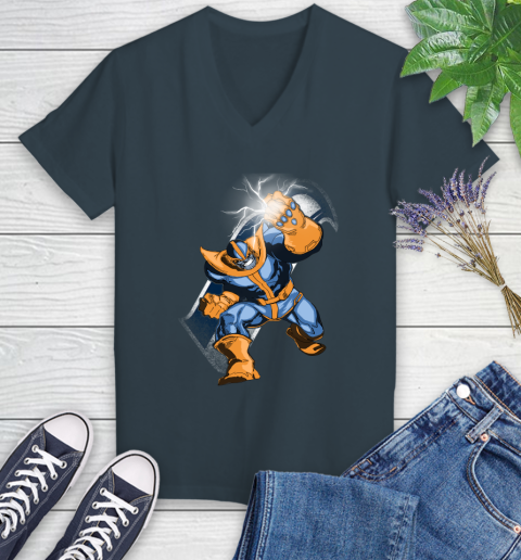Seattle Seahawks NFL Football Thanos Avengers Infinity War Marvel Women's V-Neck T-Shirt 8