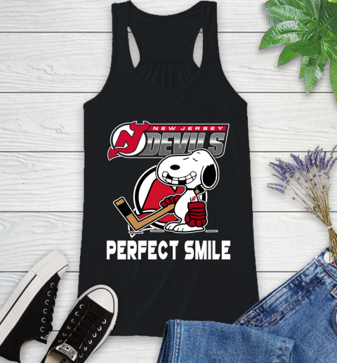 NHL New Jersey Devils Snoopy Perfect Smile The Peanuts Movie Hockey T Shirt Racerback Tank
