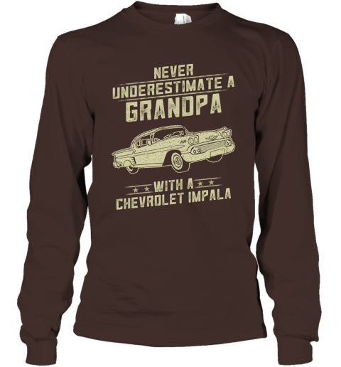 Chevrolet Impala Lover Gift  Never Underestimate A Grandpa Old Man With Vintage Awesome Cars Long Sleeve