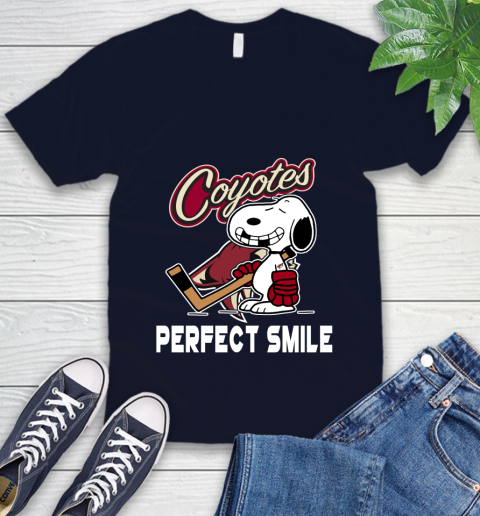 NHL Arizona Coyotes Snoopy Perfect Smile The Peanuts Movie Hockey T Shirt V-Neck T-Shirt 2