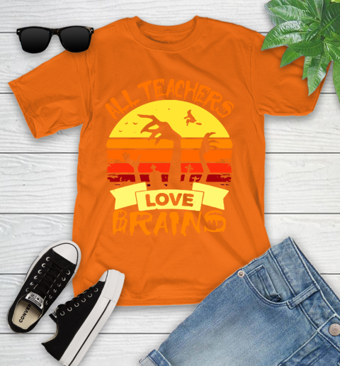 Halloween All Teachers Love Brains Sunset Youth T-Shirt 9