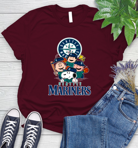 MLB Seattle Mariners Snoopy Charlie Brown Woodstock The Peanuts Movie Baseball T Shirt_000 Women's T-Shirt 7