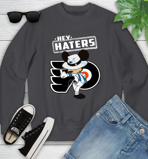 NHL Hey Haters Mickey Hockey Sports Philadelphia Flyers Youth Sweatshirt 5